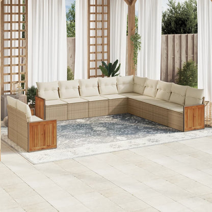 Set Divani da Giardino 11 pz con Cuscini Beige in Polyrattan - homemem39