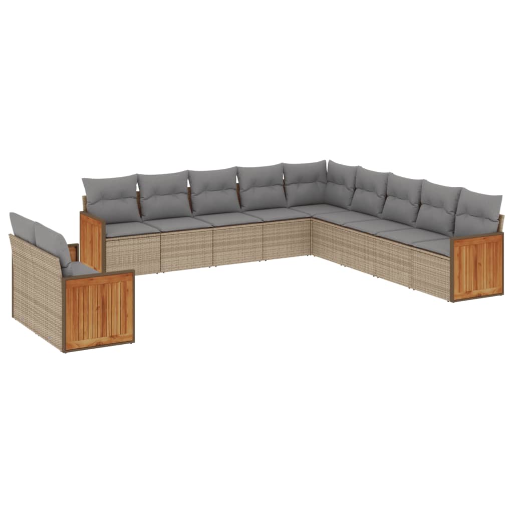 Set Divani da Giardino 11 pz con Cuscini Beige in Polyrattan | homemem39