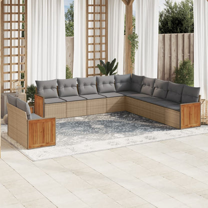Set Divani da Giardino 11 pz con Cuscini Beige in Polyrattan | homemem39