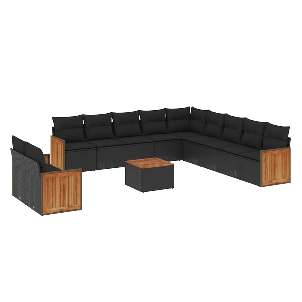 Set Divani da Giardino 12 pz con Cuscini Nero in Polyrattan | homemem39