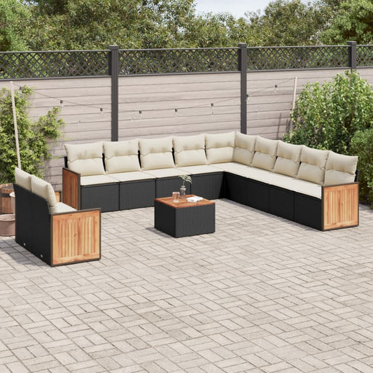 Set Divani da Giardino 12 pz con Cuscini Nero in Polyrattan | homemem39
