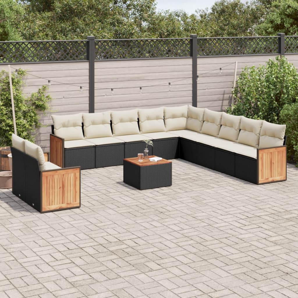 Set Divani da Giardino 12 pz con Cuscini Nero in Polyrattan - homemem39