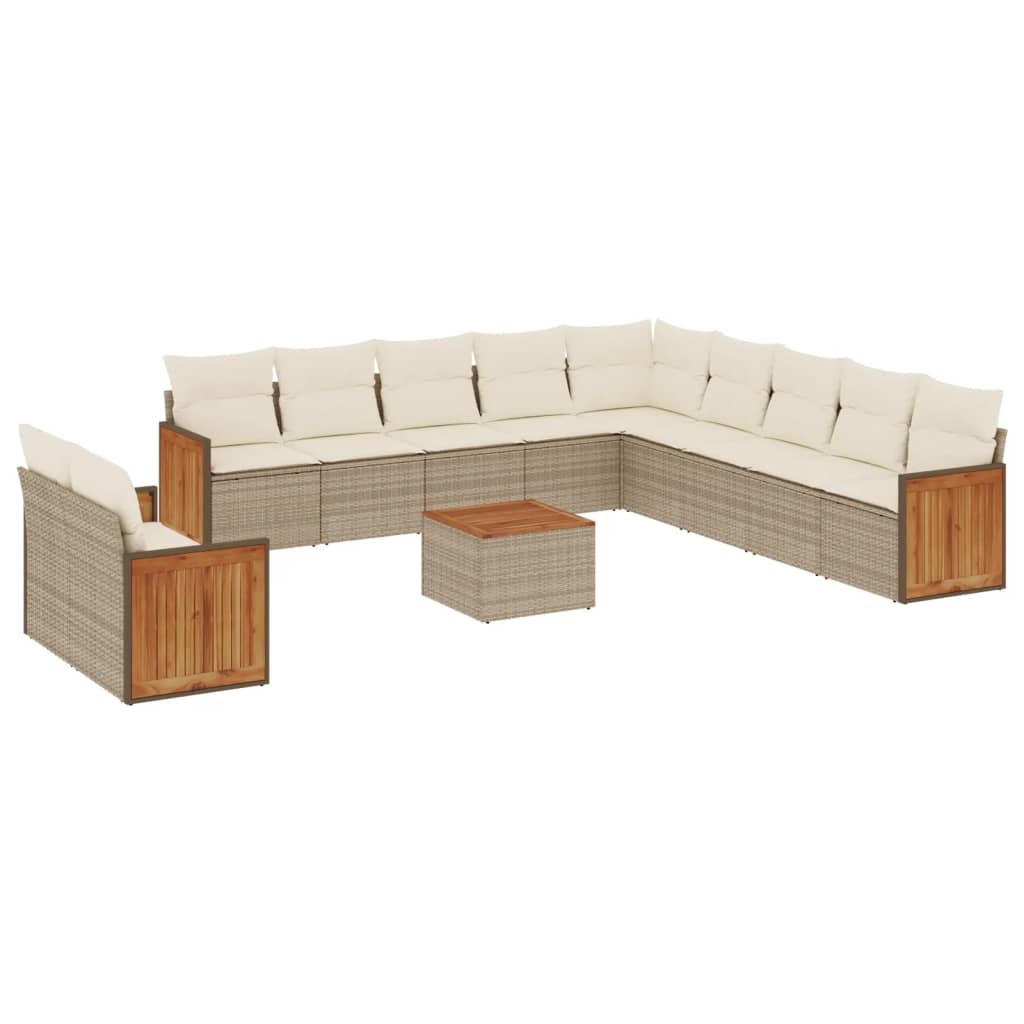 Set Divani da Giardino 12 pz con Cuscini Beige in Polyrattan - homemem39