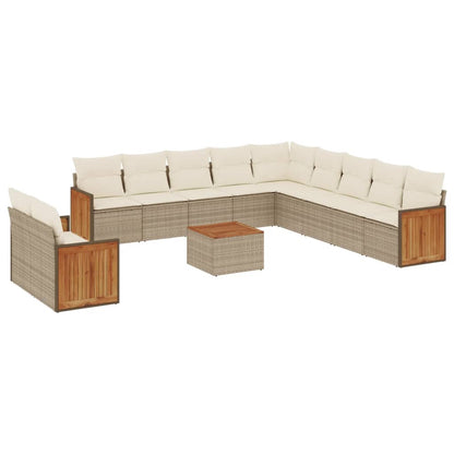 Set Divani da Giardino 12 pz con Cuscini Beige in Polyrattan - homemem39