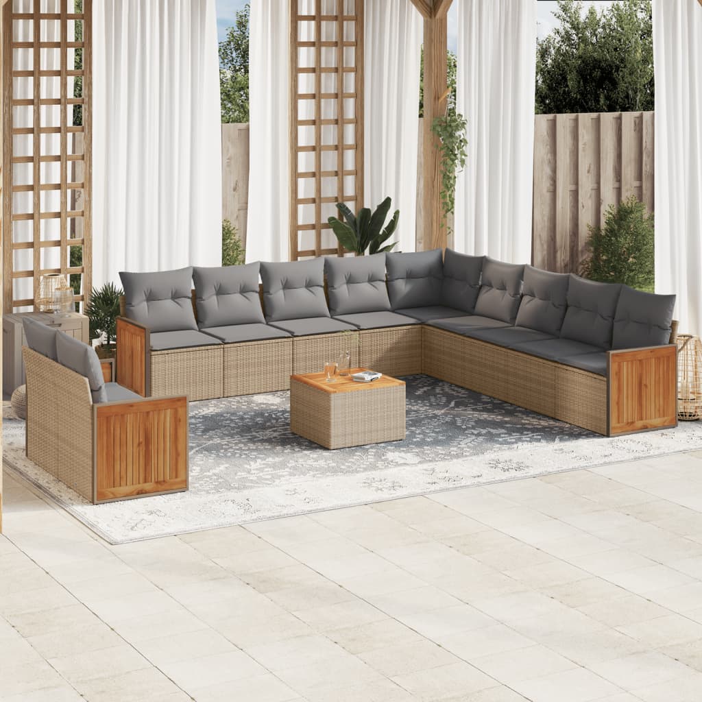 Set Divani da Giardino 12 pz con Cuscini Beige in Polyrattan - homemem39