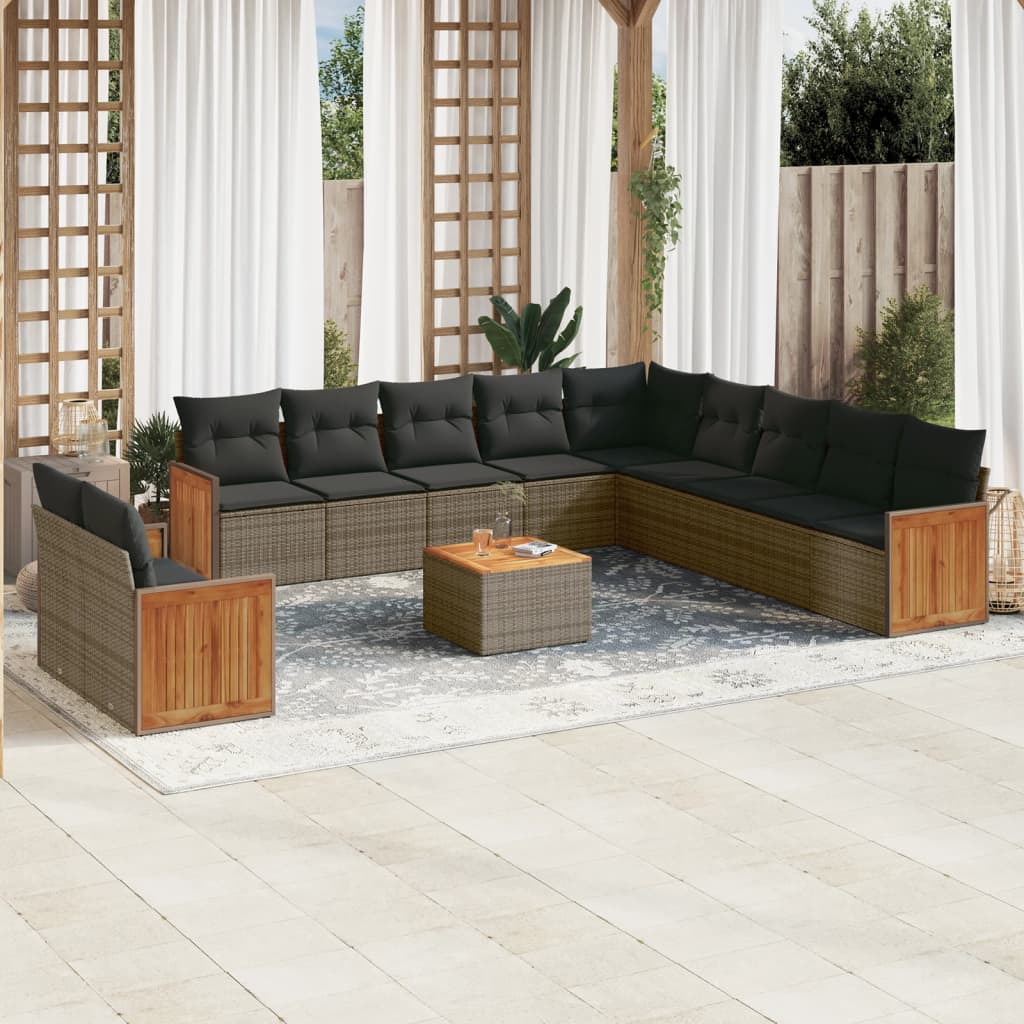 Set Divani da Giardino 12 pz con Cuscini Grigio in Polyrattan | homemem39