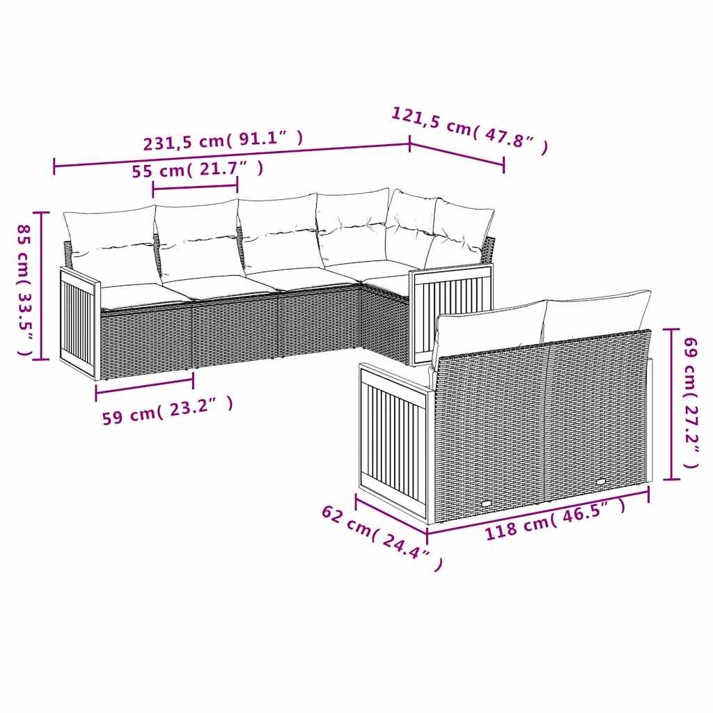 Set Divani da Giardino con Cuscini 7pz Nero Polyrattan | homemem39