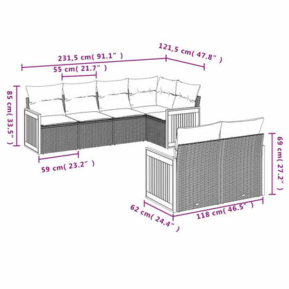 Set Divani da Giardino con Cuscini 7pz Nero Polyrattan | homemem39