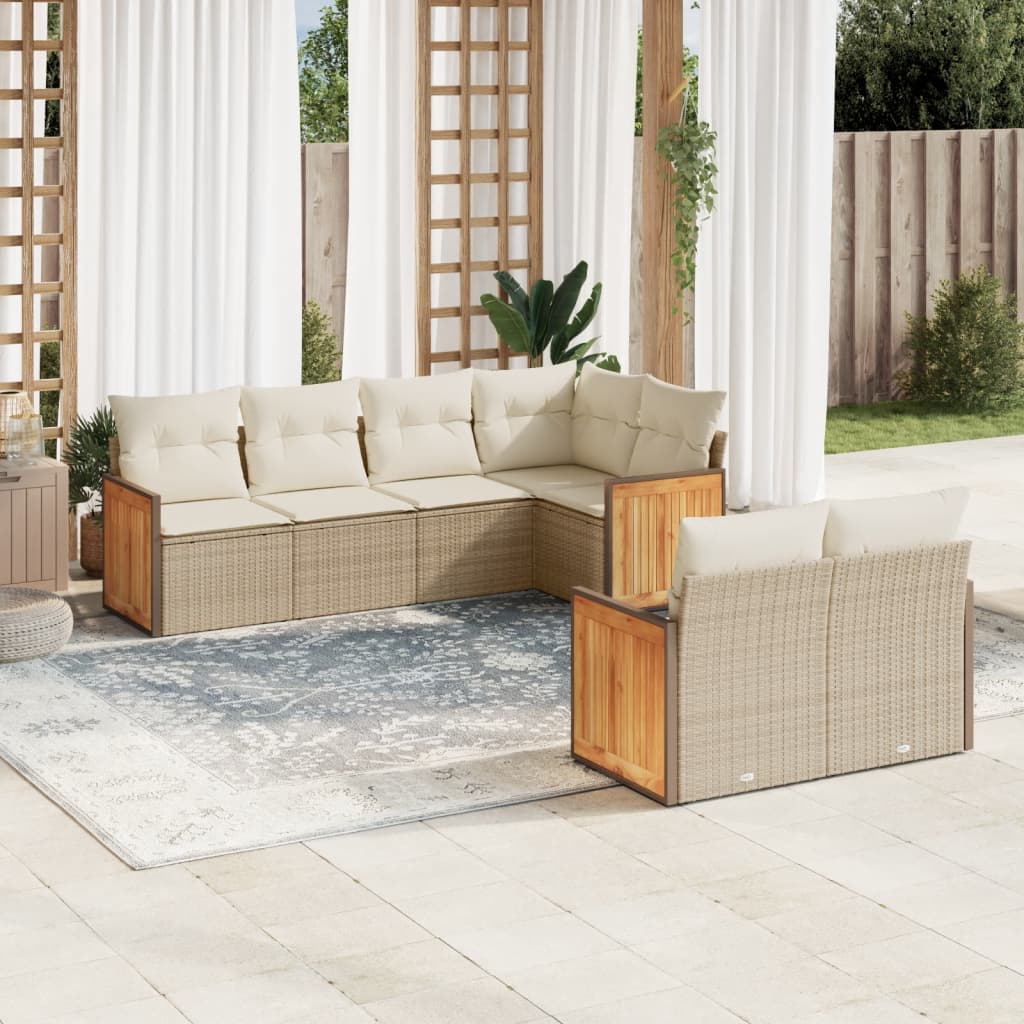 Set Divani da Giardino 7 pz con Cuscini Beige in Polyrattan - homemem39