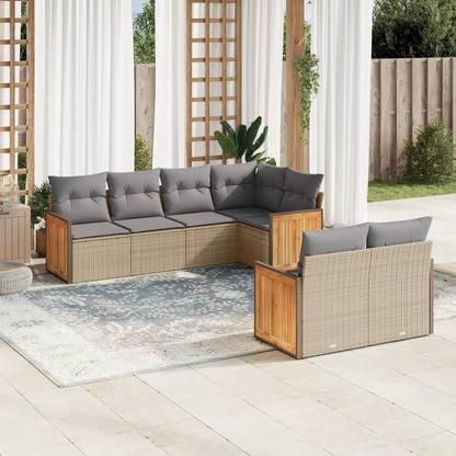 Set Divani da Giardino 7 pz con Cuscini Beige in Polyrattan - homemem39
