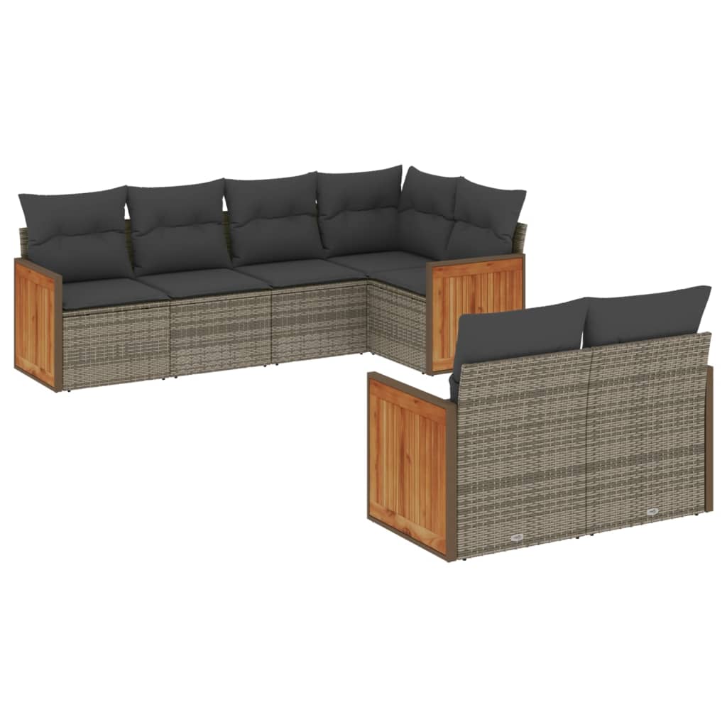 Set Divani da Giardino 7 pz con Cuscini Grigio in Polyrattan | homemem39