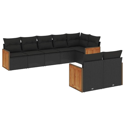 Set Divani da Giardino con Cuscini 8 pz Nero in Polyrattan | homemem39