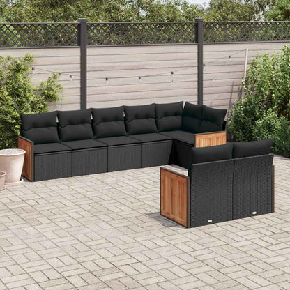 Set Divani da Giardino con Cuscini 8 pz Nero in Polyrattan | homemem39