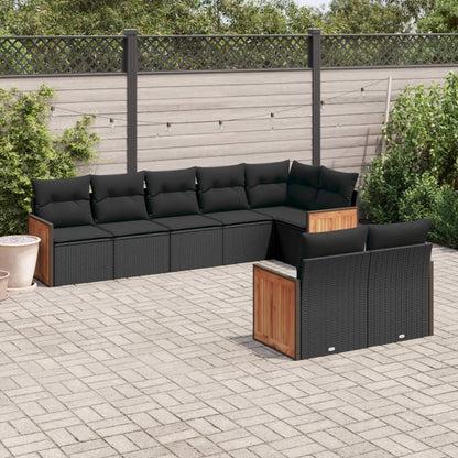 Set Divani da Giardino con Cuscini 8 pz Nero in Polyrattan - homemem39