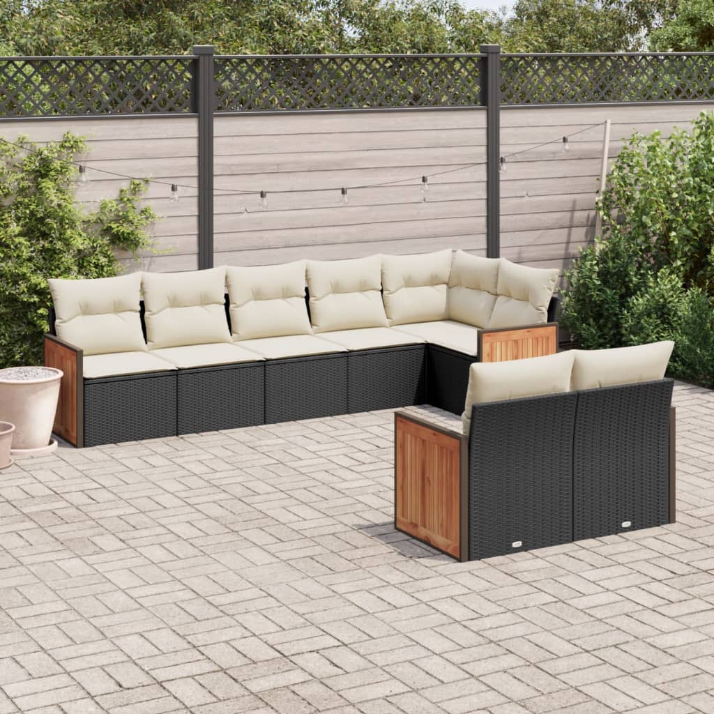 Set Divani da Giardino con Cuscini 8 pz Nero in Polyrattan | homemem39