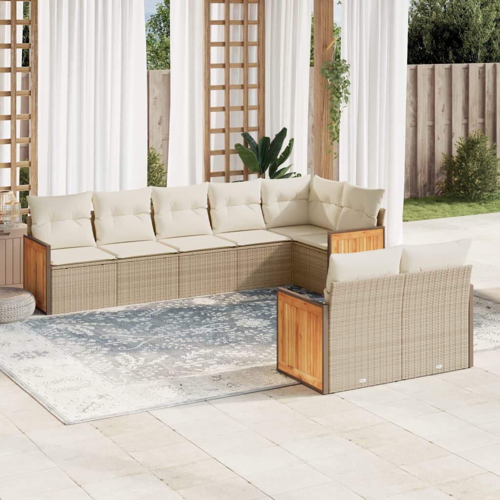 Set Divano da Giardino 8 pz con Cuscini Beige in Polyrattan - homemem39