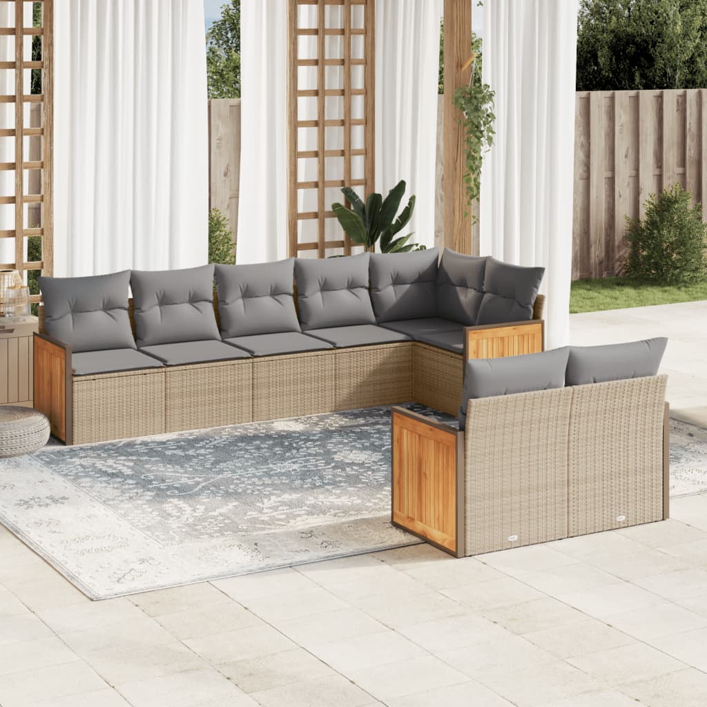 Set Divano da Giardino 8 pz con Cuscini Beige in Polyrattan | homemem39