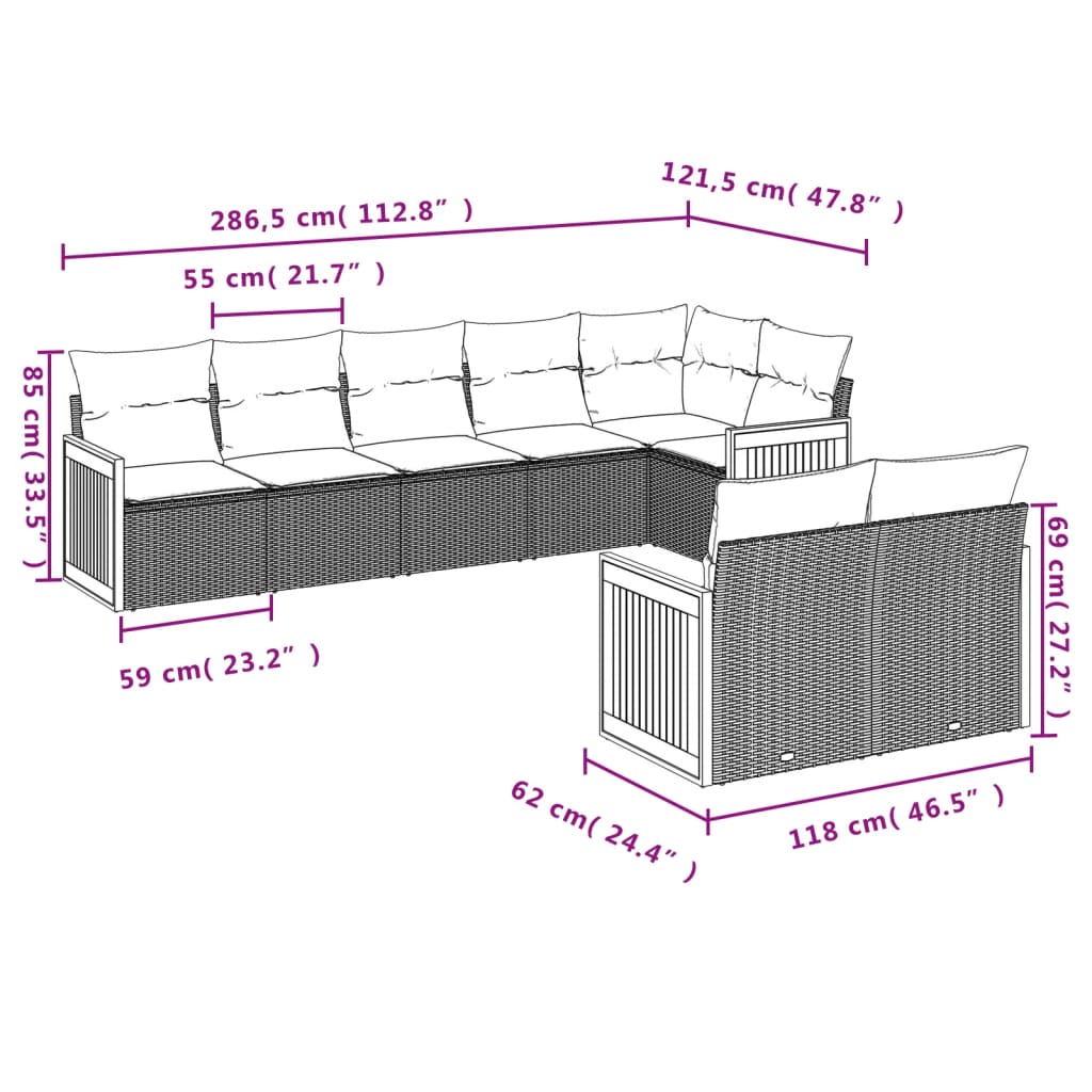 Set Divano da Giardino 8 pz con Cuscini Grigio in Polyrattan | homemem39