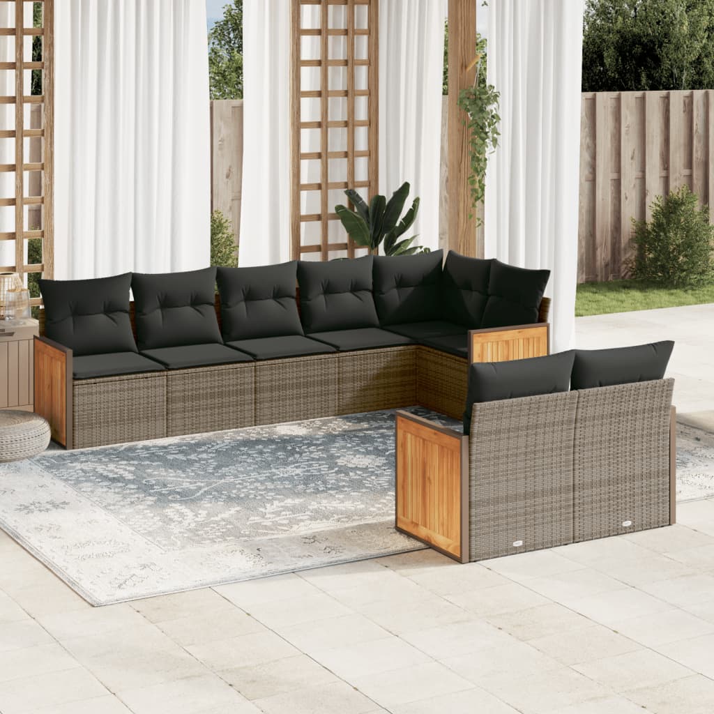 Set Divano da Giardino 8 pz con Cuscini Grigio in Polyrattan | homemem39