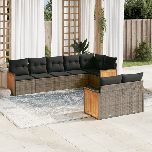 Set Divano da Giardino 8 pz con Cuscini Grigio in Polyrattan | homemem39