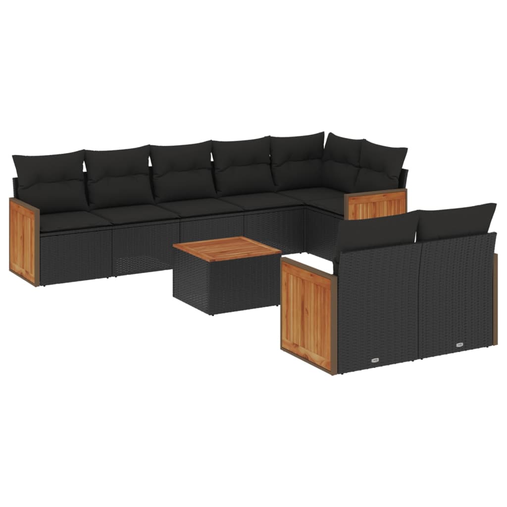 Set Divani da Giardino 9 pz con Cuscini Nero in Polyrattan - homemem39