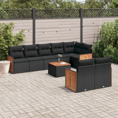 Set Divani da Giardino 9 pz con Cuscini Nero in Polyrattan - homemem39