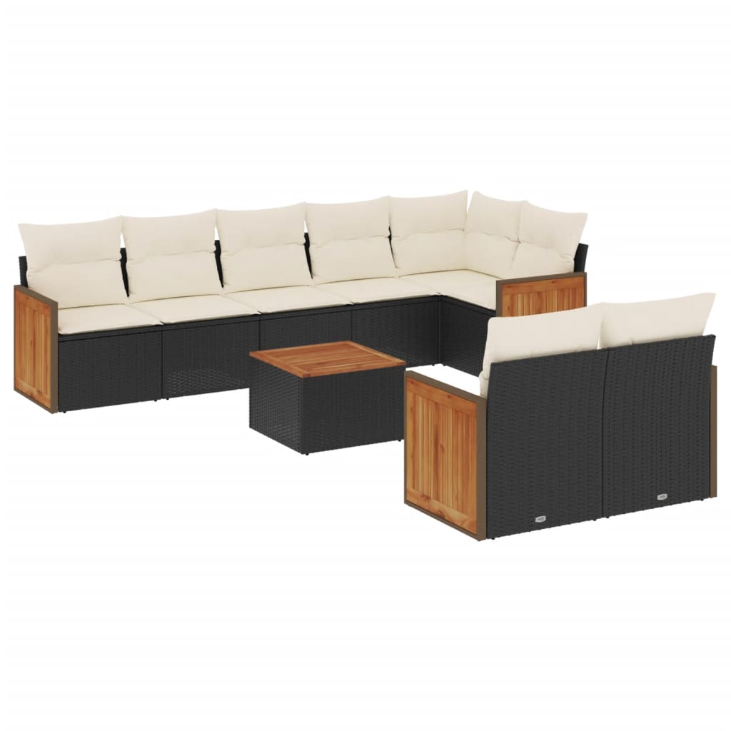 Set Divani da Giardino 9 pz con Cuscini Nero in Polyrattan | homemem39
