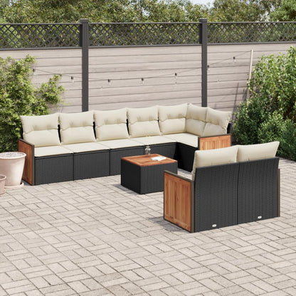 Set Divani da Giardino 9 pz con Cuscini Nero in Polyrattan | homemem39