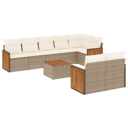 Set Divano da Giardino 9 pz con Cuscini Beige in Polyrattan - homemem39