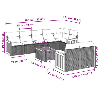 Set Divano da Giardino 9 pz con Cuscini Beige in Polyrattan | homemem39