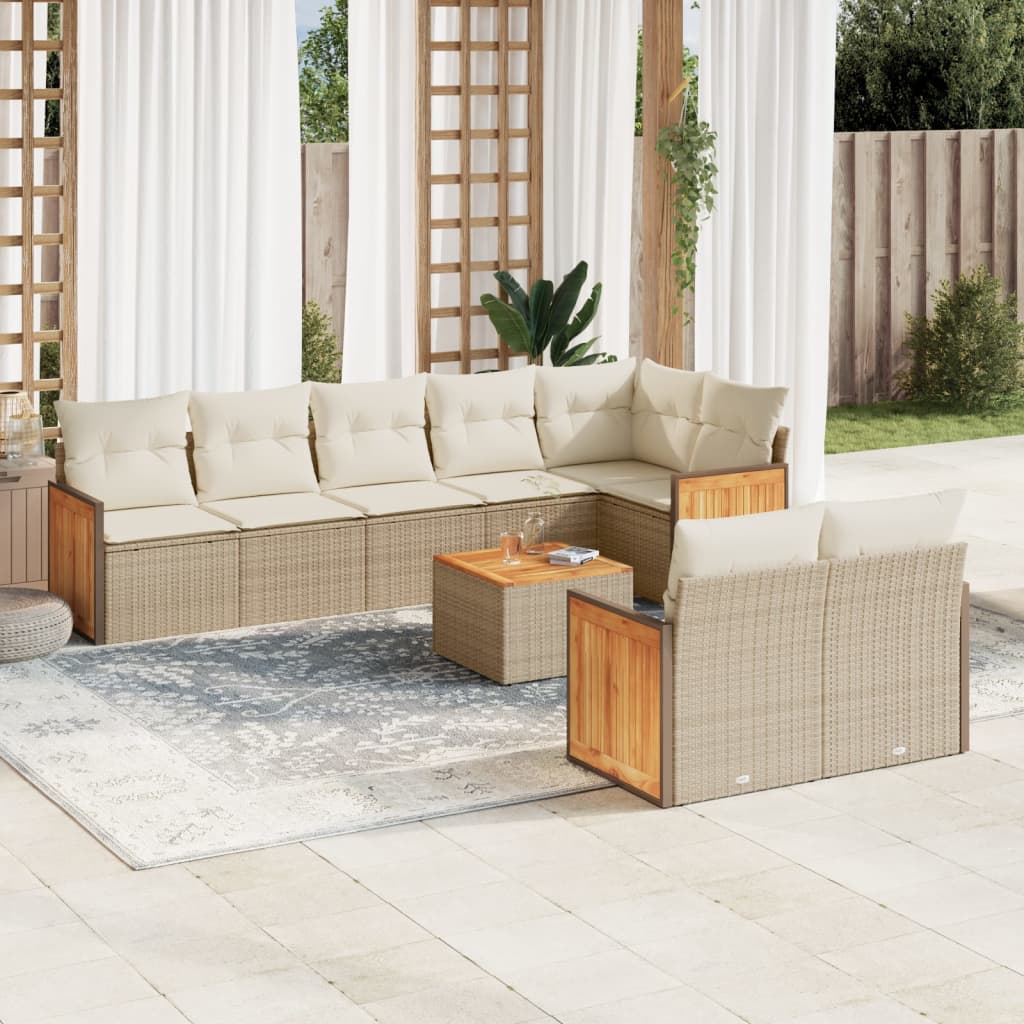 Set Divano da Giardino 9 pz con Cuscini Beige in Polyrattan | homemem39