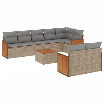 Set Divano da Giardino 9 pz con Cuscini Beige in Polyrattan | homemem39