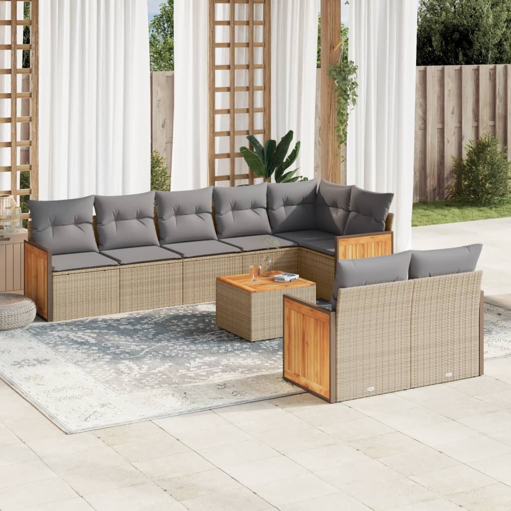 Set Divano da Giardino 9 pz con Cuscini Beige in Polyrattan - homemem39