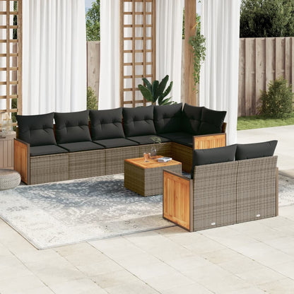 Set Divano da Giardino 9 pz con Cuscini Grigio in Polyrattan | homemem39