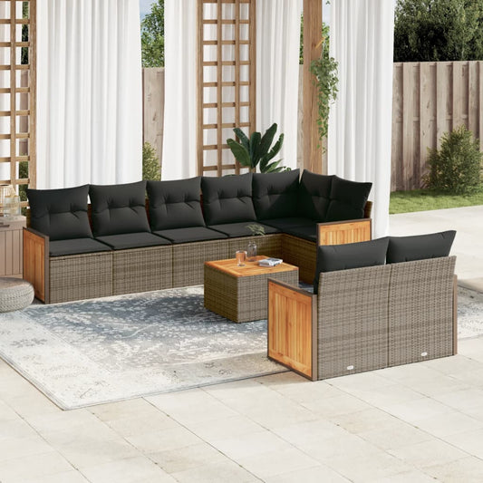 Set Divano da Giardino 9 pz con Cuscini Grigio in Polyrattan | homemem39