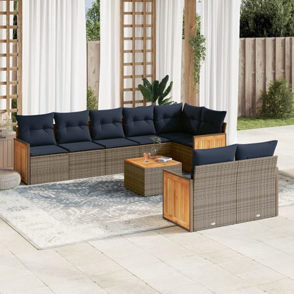 Set Divani da Giardino 9 pz con Cuscini Grigio in Polyrattan | homemem39