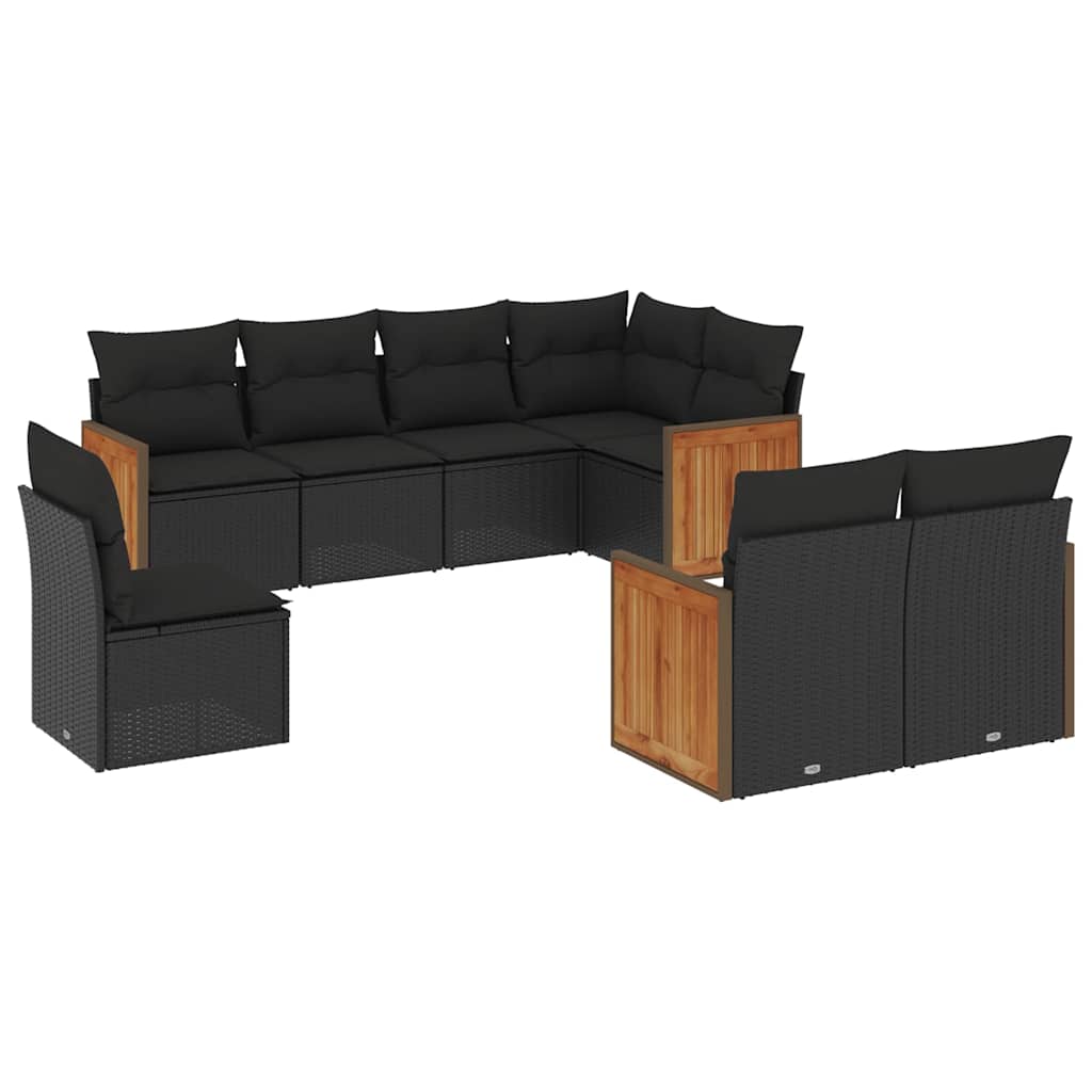 Set Divani da Giardino con Cuscini 8 pz Nero in Polyrattan | homemem39