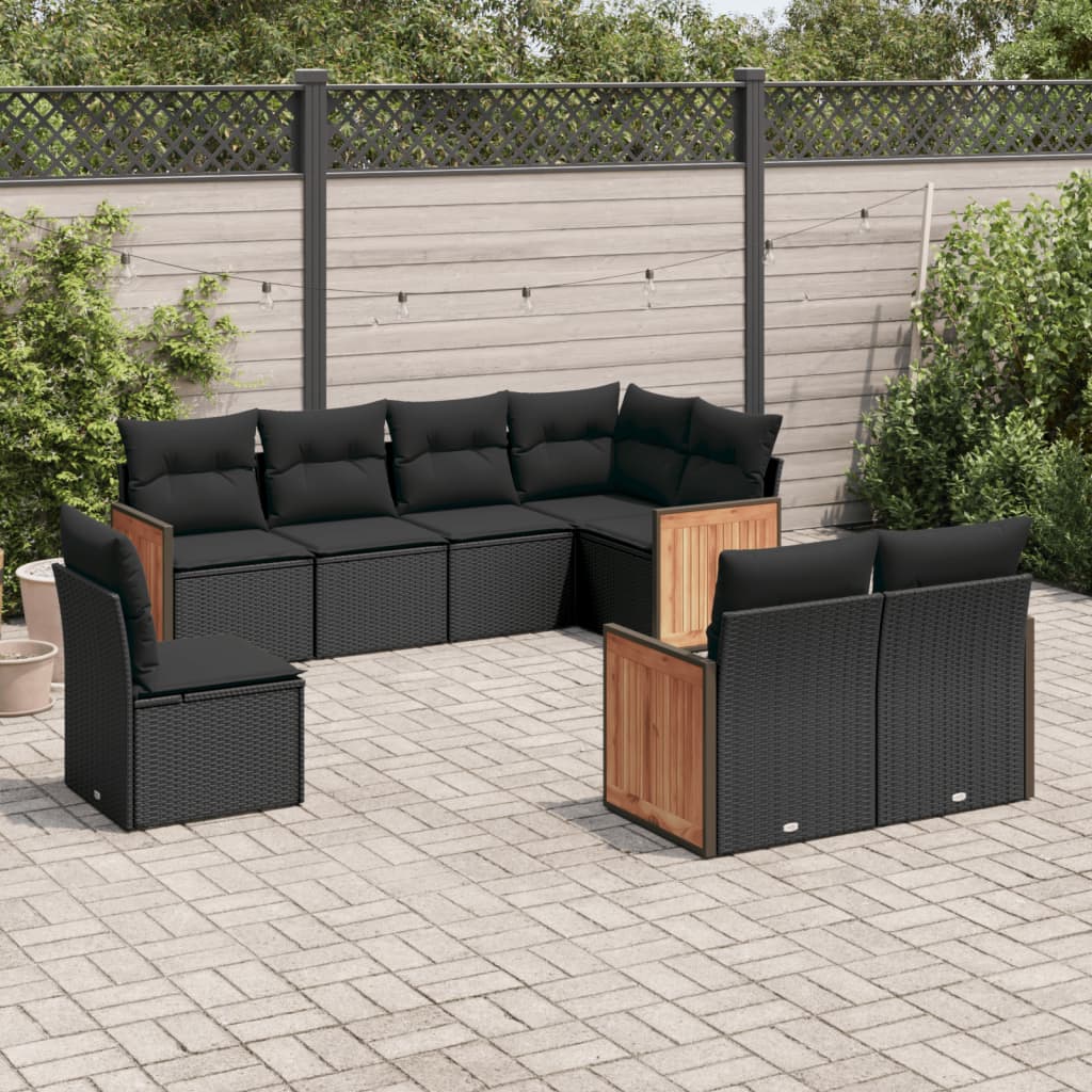 Set Divani da Giardino con Cuscini 8 pz Nero in Polyrattan - homemem39
