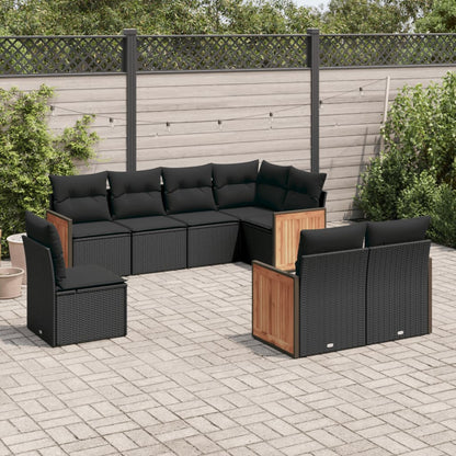 Set Divani da Giardino con Cuscini 8 pz Nero in Polyrattan - homemem39