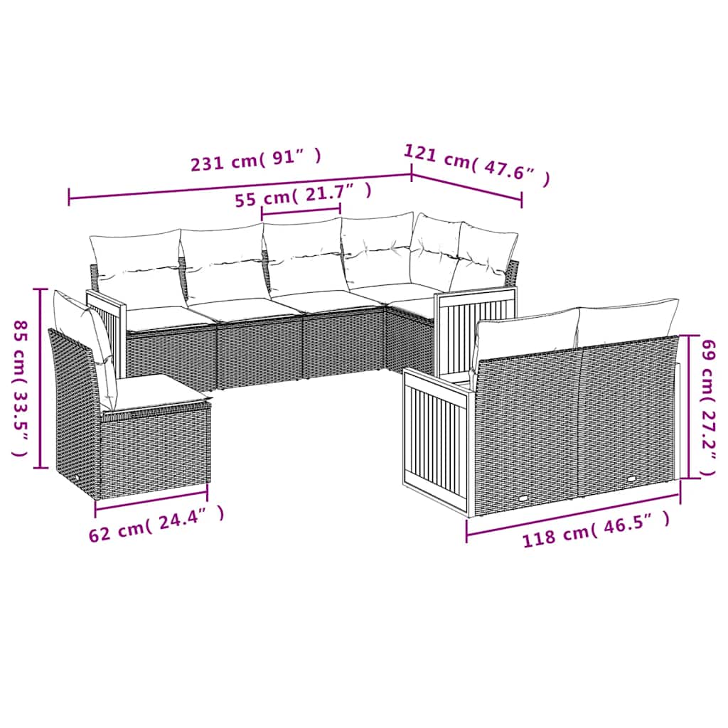 Set Divani da Giardino con Cuscini 8 pz Nero in Polyrattan | homemem39