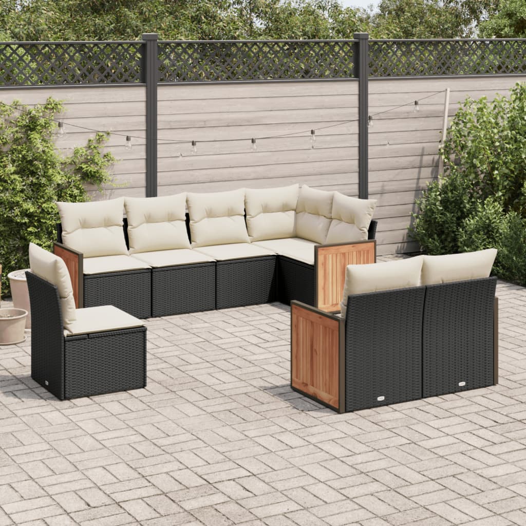 Set Divani da Giardino con Cuscini 8 pz Nero in Polyrattan | homemem39