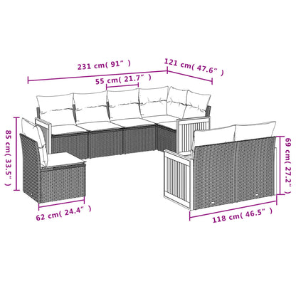 Set Divano da Giardino 8 pz con Cuscini Beige in Polyrattan | homemem39