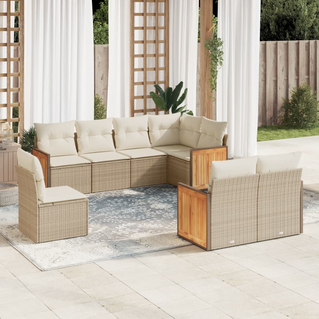 Set Divano da Giardino 8 pz con Cuscini Beige in Polyrattan | homemem39