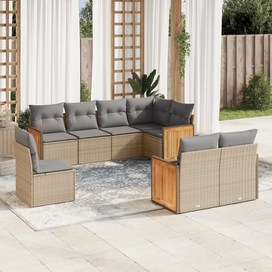 Set Divano da Giardino 8 pz con Cuscini Beige in Polyrattan | homemem39