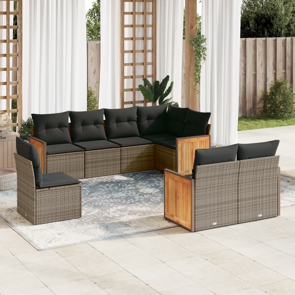 Set Divano da Giardino 8 pz con Cuscini Grigio in Polyrattan | homemem39