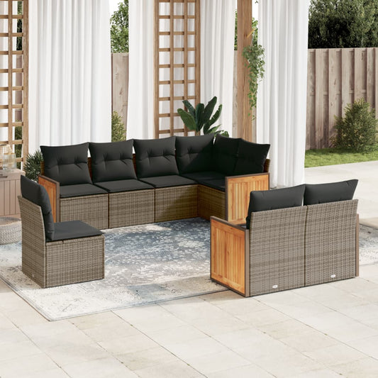 Set Divano da Giardino 8 pz con Cuscini Grigio in Polyrattan - homemem39