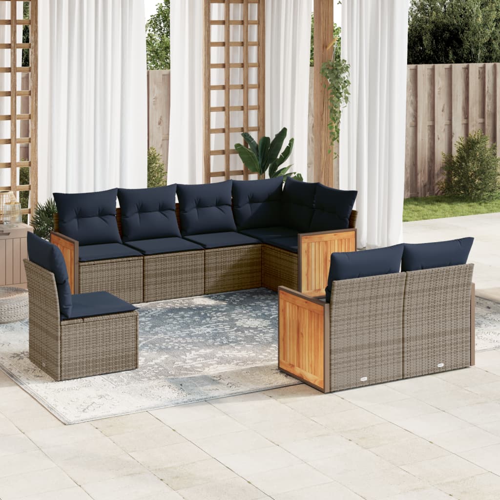 Set Divani da Giardino 8 pz con Cuscini Grigio in Polyrattan | homemem39