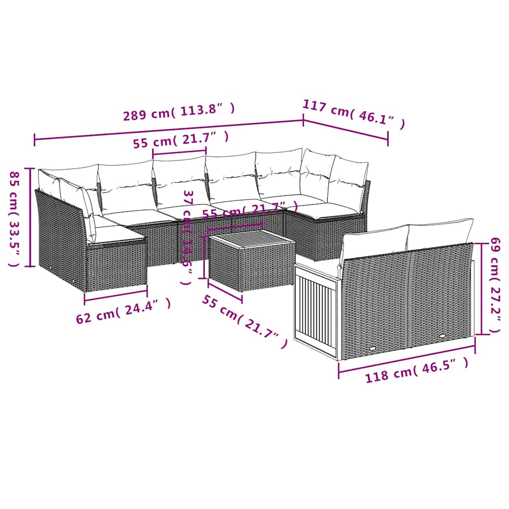 Set Divani da Giardino 9 pz con Cuscini Nero in Polyrattan | homemem39
