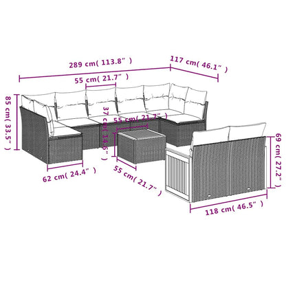 Set Divani da Giardino 9 pz con Cuscini Nero in Polyrattan | homemem39
