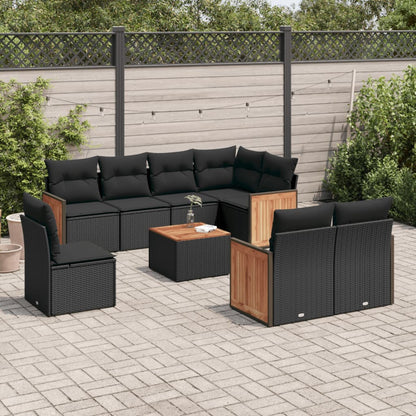 Set Divani da Giardino 9 pz con Cuscini Nero in Polyrattan - homemem39